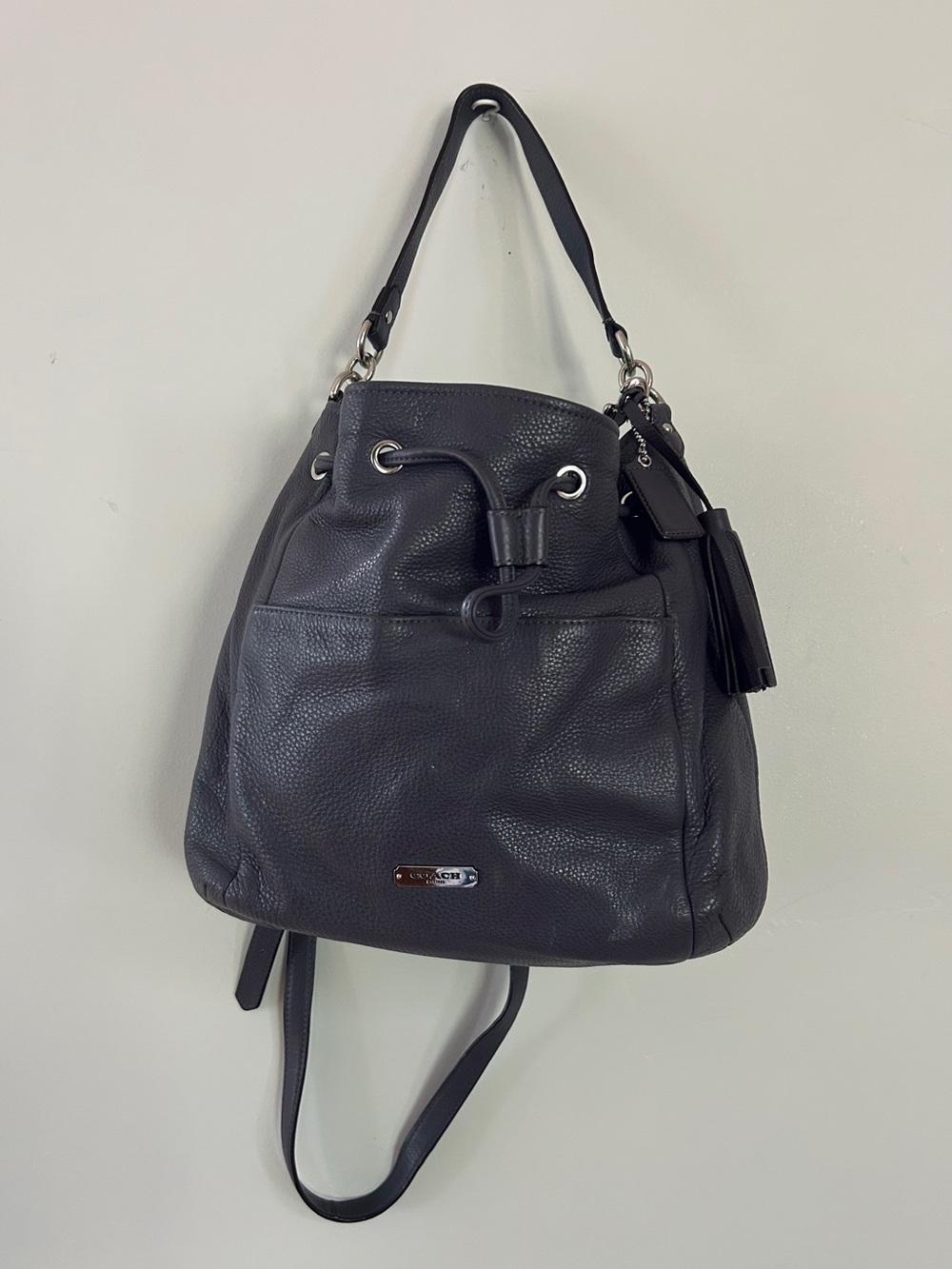 Coach Avery Pebbled Leather Drawstring Bucket Bag Coral Crossbody Purse 27003